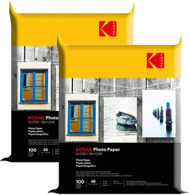 KODAK High Gloss Photo Paper (2x100 Sheets) 4R (4x6) 180 gsm Photo Paper(Set of 2, White)
