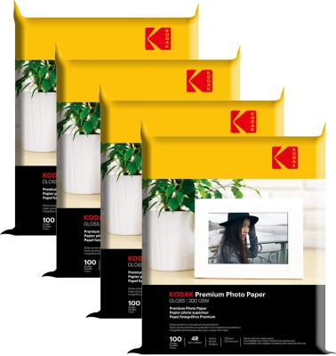 KODAK High Glossy 200 GSM 4R ( 102 x 152mm) 400 Sheets Photo Paper(Set of 4) Unruled  4R (4x6) 200 gsm Inkjet Paper(Set of 4, White)