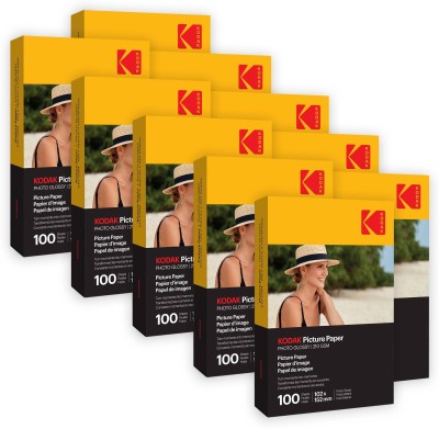 KODAK 210 GSM 4R 1000 Sheets High Glossy Cast Coated Water Resistant Photo Paper unruled 4R (4X6 inch) 210 gsm Photo Paper(Set of 10, White)