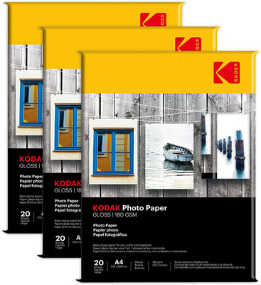 KODAK Inkjet Photo Paper 3x20 Sheets Glossy A4 180 gsm Inkjet Paper(Set of 3, White)