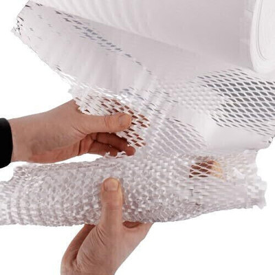 PackSmith paper honeycomb roll with dispenser box | Expands hex to 160 meter | Plastic alternative | Packaging & shipping supplies bubble wrap roll (390mm / 16 inch x100 meter ) 80 gsm Coloured Paper(Set of 1, White)