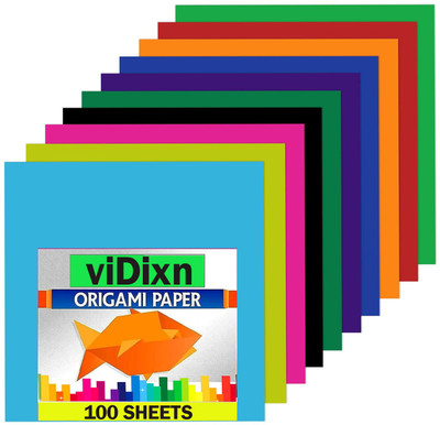 viDixn (VDX-4) DIY Square Origami Paper (100-Pcs) Double Sides Solid Color (15 x 15cm) Unruled A5 80 gsm Origami Paper(Set of 1, Multicolor)