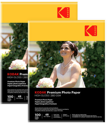 KODAK 260 GSM 4R Photo Paper High Glossy Unruled 4R 260 gsm Photo Paper(Set of 2, White)
