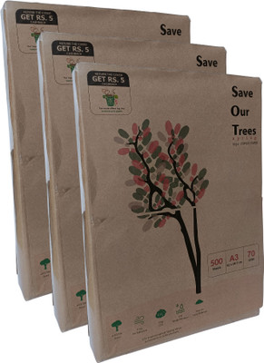 recycle green SOT UNRULED A4 70 gsm Printer Paper(Set of 3, White)
