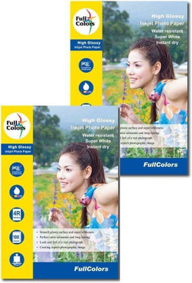 Full Colors High Glossy Photo Paper 4R (4x6) (2 x 100 Sheets) 180 gsm Photo Paper unRuled 4R 180 gsm Photo Paper(Set of 2, Super White)