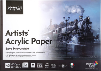 BRuSTRO Artists' glued pad A3 400 gsm Acrylic Paper(Set of 1, White)