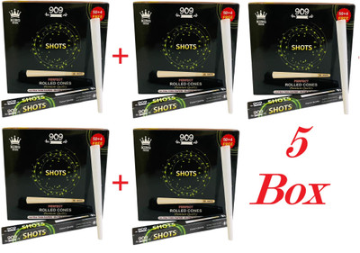 Bongchie 909Shots Pack of 5 Box Pre rolled 54 pieces each cone Boxes Natural King Size 13 gsm Paper Roll(Set of 54, White)