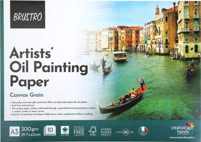 BRuSTRO Oil Painting Glued Pad glued A3 300 gsm Oil Painting Paper(Set of 1, White)