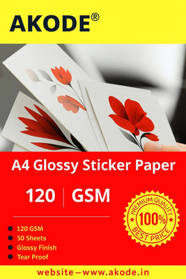 Akode Glossy Sticker Paper-50 Sheets in 1 Pack paper Size Unruled A4 paper 120 gsm A4 paper(Set of 50, White)
