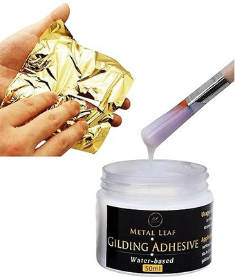 ask vark wala Gold Leaf Kit, Gold Leaf Sheet 100 pc & Gilding Glue Adhesive 50.ML No 8CM 4 gsm Craft paper(Set of 2, Gold, White)