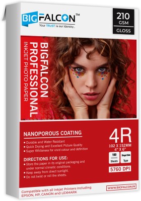 BIGFALCON Professional 210 GSM 4R (4X6 Inch) 100 Sheet High Glossy Cast Coated Photo Paper for all Inkjet Printer 4R (102x152mm) 210 gsm Photo Paper(Set of 1, White)