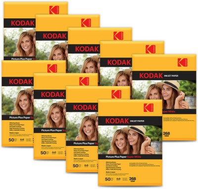 KODAK 268 GSM 450 Sheet RC(ResinCoated) HighGlossy PicturePlus Super White Waterproof unruled 4R (102x152mm) Inkjet 268 gsm Photo Paper(Set of 9, White)
