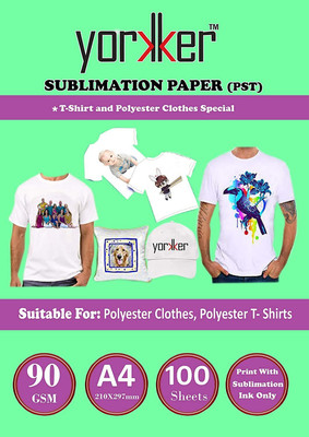 Yorkker PST Sublimation Paper for Polyster Clothes and T-shirts Unruled A4 100 sheets 90 gsm A4 paper(Set of 1, White)