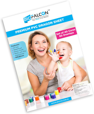 BIGFALCON Premium PVC Lamination Dragon Sheet 40 Cores and 80 Overlays A4 Size 800 Micron unruled A4 800 gsm Inkjet Paper(Set of 1, White)