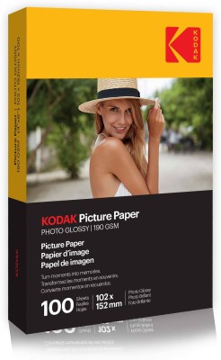 KODAK 190 GSM 4R 100 Sheets High Glossy Cast Coated Water Resistant Photo Paper unruled 4R (4X6 inch) 190 gsm Photo Paper(Set of 1, White)