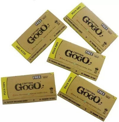 CAPTAIN GOGO Natural Arabic Slow Burning Papers with Filters and Crushing Tray Unruled King 13 gsm Paper Roll(Set of 5, Brown)