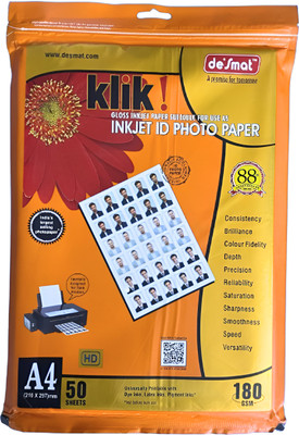 DESMAT Desmat Klik Glossy (Pack of 50) Plain A4 180 gsm Photo Paper(Set of 1, White)