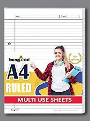 Bungbee A4 Ruled Sheets, Punched 100 Sheets, Single Color- Acer Edition, Single Sides Ruled A4 90 gsm A4 paper(Set of 1, White)