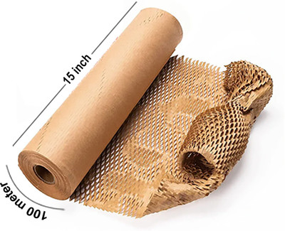 MALANI STORES Honeycomb Packing Brown Paper Wrap Roll 15 inch X 100 meter 90 gsm Paper Roll(Set of 1, Brown)