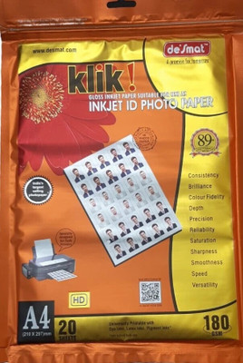 TRIBHU Glossy Inkjet ID Photo Paper (20 Sheets) High Quality Printable Photo Sheets Unruled A4 Size (210 x 297) MM 180 gsm Photo Paper(Set of 1, White)