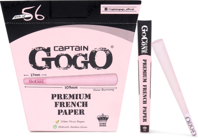 CAPTAIN GOGO Rolling paper Natural arabic gum slow burning organic pre rolled cone Pink-56 Pre rolled Cone-56 King Size 13 gsm Paper Roll(Set of 56, Pink)