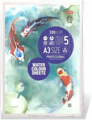 ANUPAM Watercolour Paper PH Neutral Acid Free Cold Press Paper Usable on Both Sides 5 Sheet for Watercolour Acrylic Wet & Mixed Media, Drawing for Artists' & Amateurs A3 300 gsm Watercolor Paper(Set of 1, Natural White)