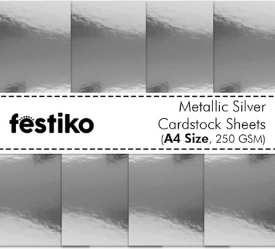 Festiko Metallic Silver Cardstock Sheets Pack of 20 Unruled A4 250 gsm A4 paper(Set of 1, Silver)