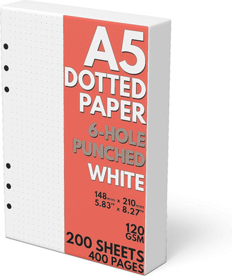 INNAXA A5 Dotted Refill Paper,200 Sheets /400 Pages,6-Hole Punched Dotted A5 100 gsm Journal Paper(Set of 1, White)