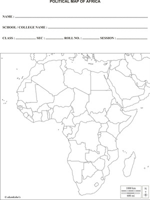 akanksha's Political Map of Africa (50 Sheets X 2) 100 Sheets Blank A4 70 gsm A4 paper(Set of 2, Black & White)