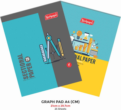 NEELGAGAN Graph Pad A4 (CM) - 25 Sheets, (21cm X 29.7cm) Ruled A4 50 gsm Graph Paper(Set of 8, Multicolor)