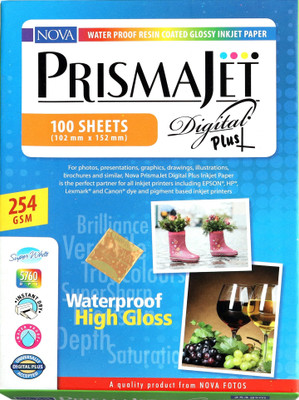 NOVA Prismajet 4X6 Inches Digital Plus Glossy 100 Sheet Inkjet Paper Unruled 4R (4X6 Inches) 254 gsm Photo Paper(Set of 1, White)