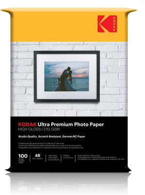 KODAK Glossy Photo Paper (1 x 100 sheets) 4R (4x6) 270 gsm Inkjet Paper(Set of 1, White)
