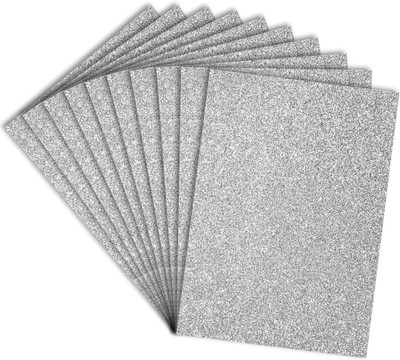 ShelfKing Glitter Foam Sparkle Sheet 2 mm Thick 10 Different Color, for Art & Craft A4 Size 100 gsm Coloured Paper(Set of 1, Silver)