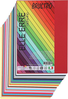 BRuSTRO Elle Erre Coloured Card Stock Pack of 24 Shades X 2 Sheets (Total 48 Sheets). A5 220 gsm Craft paper(Set of 48, Multicolor)
