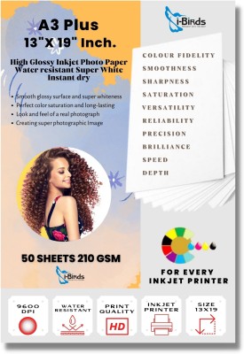 I-Birds Enterprises Cast Coated 210 GSM INKJET Photo Paper High Glossy A3 Plus (A3 Extension) A3 Extension (Size 13X19 Inch - 50 Sheet) 210 gsm Inkjet Paper(Set of 1, White)