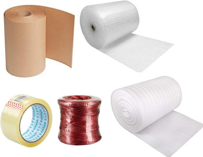 SHRI BALAJI PUBLICATION 2 Brown paper rol 15 Ft Each ,2 Buble Rol 15 Ft Each 1 Foam Shet 3mm 15 Ft ,1 Tape ,1 Plastic Rope Combo Set 15 Ft L 2 Ft W Each 120 gsm A4 paper(Set of 7, White)