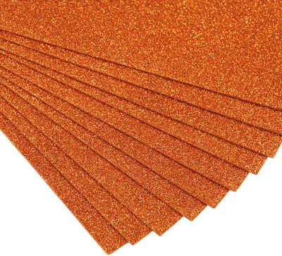 Tlismi 3D EVA flash foam Self-Adhesive thick Glitter Sheet for Scrapbooking Art & Craft Sparkle A4 80 gsm Multipurpose Paper(Set of 10, Orange)