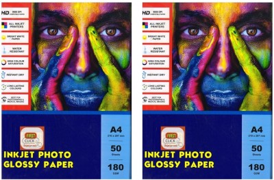 First Click INKJET PHOTO GLOSSY PAPER 100 SHEET UNRULED A4 180 gsm Inkjet Paper(Set of 1, White)