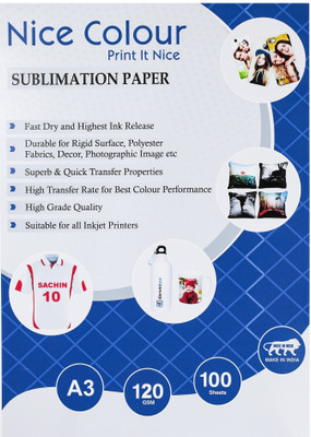 Nice Colour Heat Transfer Paper For T-Shirts, Mugs, Cushions, Polyester Fabrics, and More 100 Sheets A3 120 gsm A3 Paper(Set of 100, White)