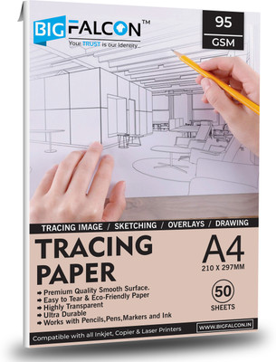BIGFALCON Premium Artist’s Tracing Paper Translucent for Pencil,Marker & Ink Unruled A4 (210x297mm) 95 gsm Inkjet Paper(Set of 1, Translucent)