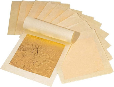 ask vark wala 24K Edible Gold Leaf Sheets for Food Decoration | Luxury Cake Dessert & Toppings No 5.CM 4 gsm Craft paper(Set of 1, Gold)