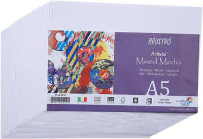 BRuSTRO Artists Mixed Media Paper, 36 Sheets, Unruled, A5, 250 gsm A4 paper(Set of 2, White)