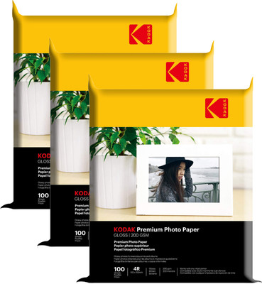 KODAK 1 x 100 Sheets High Glossy 4x6 4R 200 gsm Photo Paper(Set of 3, White)