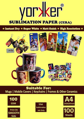 Yorkker Sublimation Paper CERA Matt finish High Resolution Heat Transfer Paper for Mug Printing, Mobile cases & Covers, Keychain & Other Ceramics Unruled A4 100 gsm Transfer Paper(Set of 1, White)