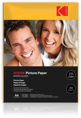 KODAK High Glossy Inkjet Photo Paper (210 x 297mm) 20 Sheets Unruled A4 210 gsm Photo Paper(Set of 1, White)