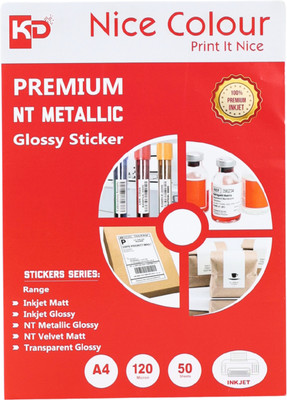 Nice Colour NT Metallic Glossy Sticker Paper |Premium Inkjet Printable Adhesive Paper 120 MICRON 18x12 Inches , 100 sheets 120 gsm Photo Paper(Set of 1, White)