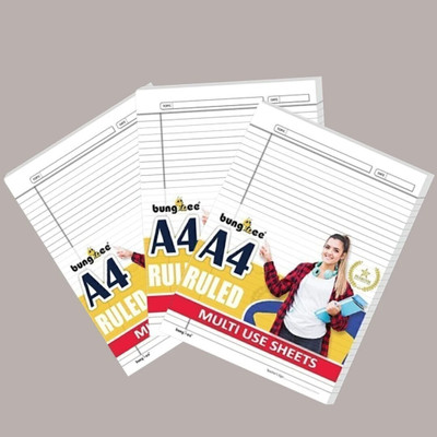 Bungbee A4 Ruled Sheets, 50 Non Punched Sheets, Single Colour - Acer Edition One Side Ruled A4 90 gsm A4 paper(Set of 3, Natural White)