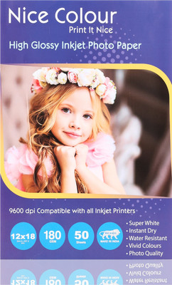 Nice Colour High Glossy Inkjet Photo Paper 50 Sheets 12x18 inch 180 gsm Photo Paper(Set of 1, White)