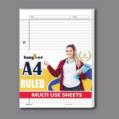 Bungbee A4 Ruled Sheets Grey Colour and Margin-Acer Edition for Assignment, Project Work Both Side Ruled A4 90 gsm A4 paper(Set of 160, Natural White)