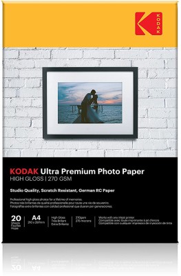 KODAK Glossy Photo Paper (1 x 20 Sheets) A4 270 gsm Inkjet Paper(Set of 1, White)